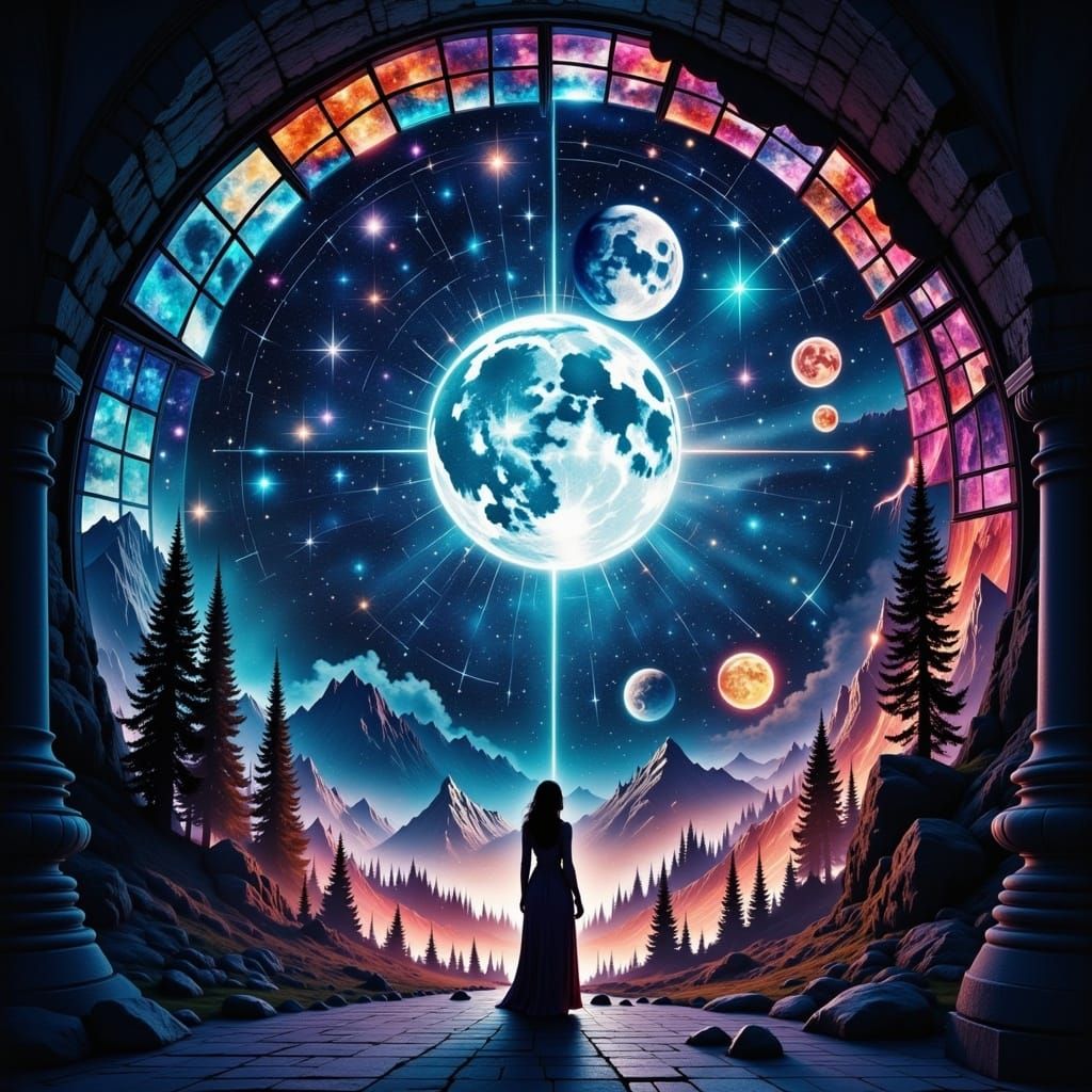 Stained Glass Moon in Deep Space