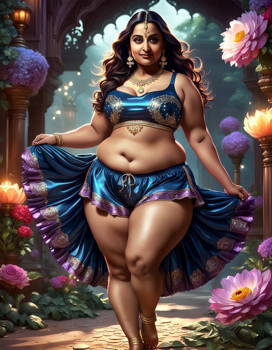 Curvy Indian Woman in Satin Bloomers: Fantasy Art