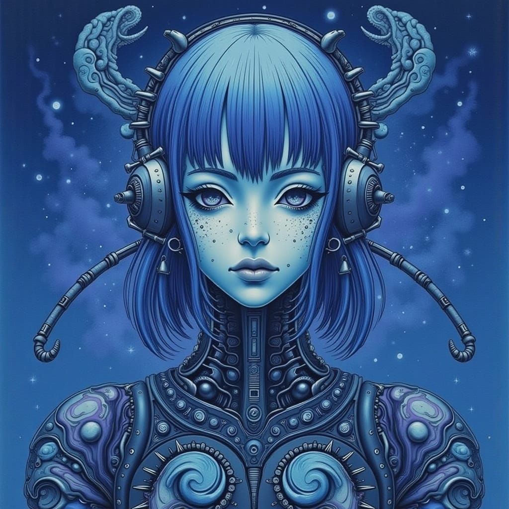 Cyberpunk Girl with Corroded Biomechanical Features