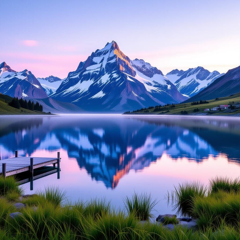 Twin Peak Mountain Reflected in Alpine Lake