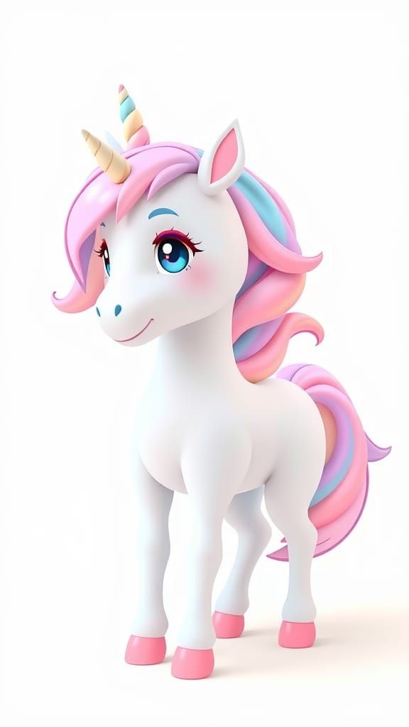 Delicate Kawaii Unicorn in Whimsical Cartoon Style