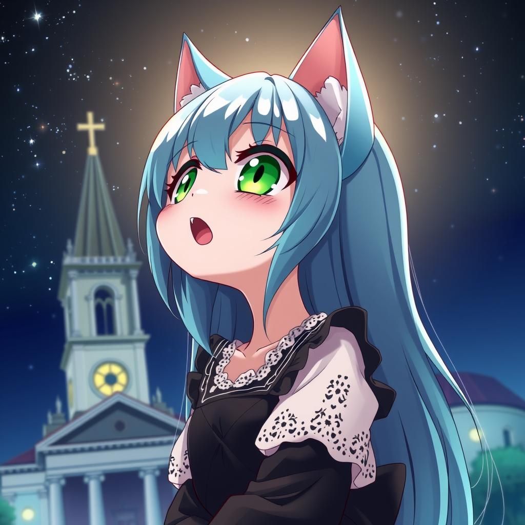 Anime Catgirl Gazing at Starry Night Sky