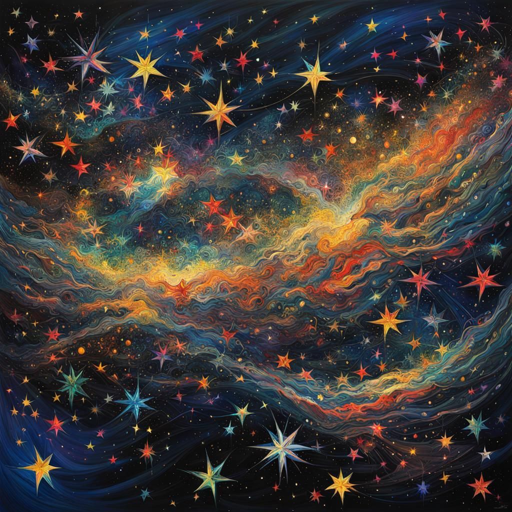 Intertwined Souls: Abstract Expressionism Starry Night