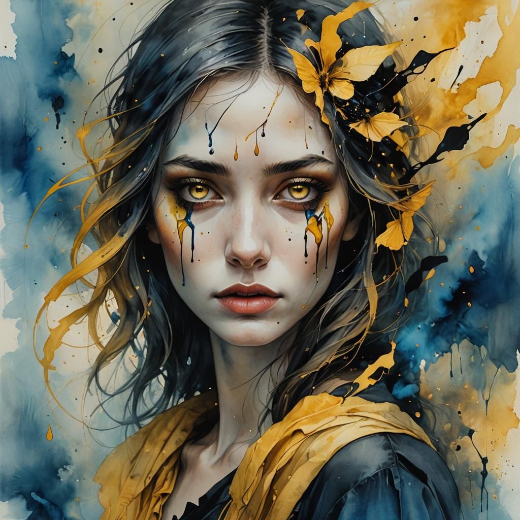 Young Woman's Metamorphosis in Mixed Media Art