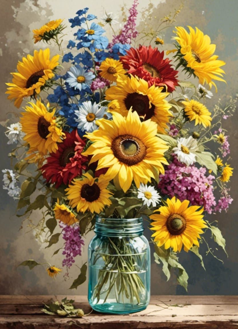 Sunflower Bouquet in Canning Jar Vase