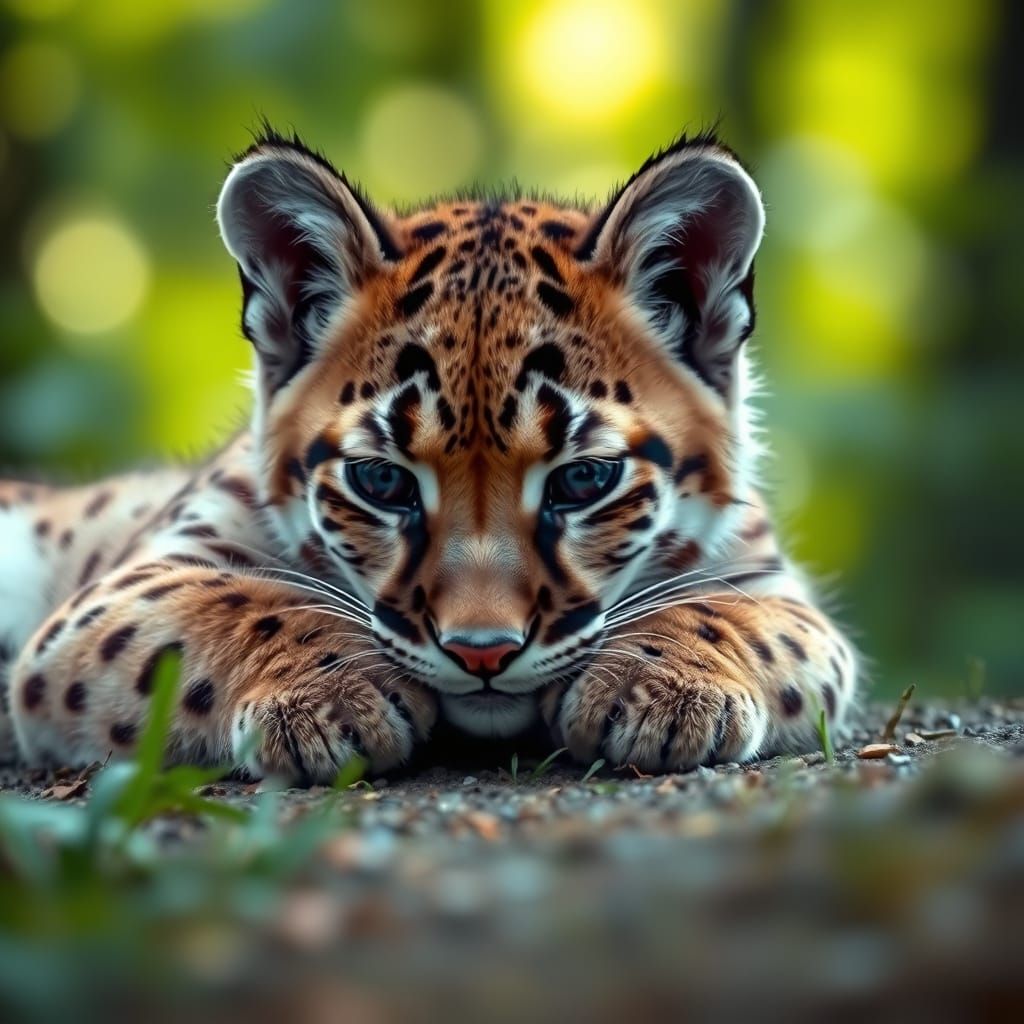 Hyperrealistic Baby Cougar in Forest Scene