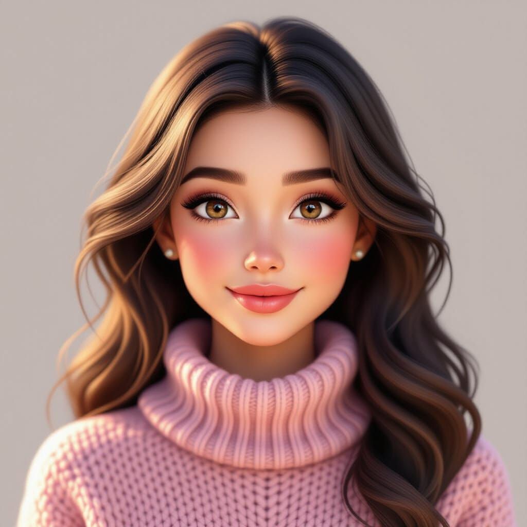 Elegant Young Woman in Cozy Pastels, Realistic 3D Portrait
