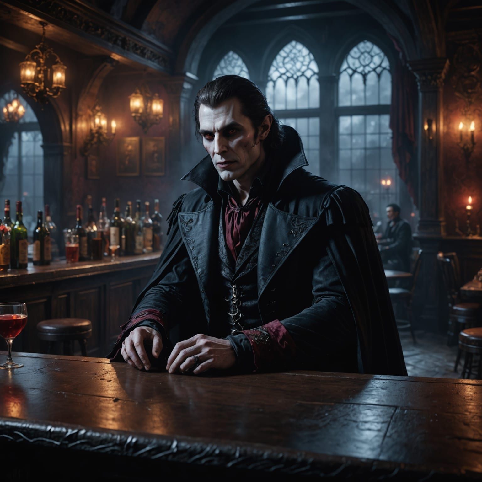 Ethereal Vampire Bar Scene in Hyperdetailed Fantasy Style