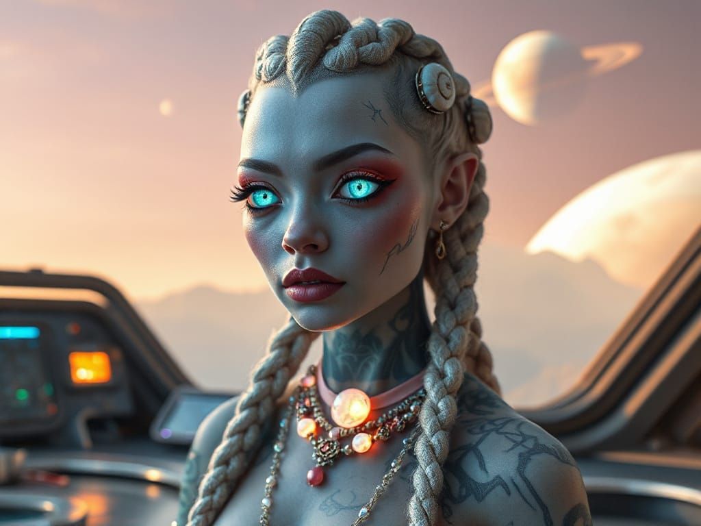 Alien Woman with Opal Skin and Tattoos