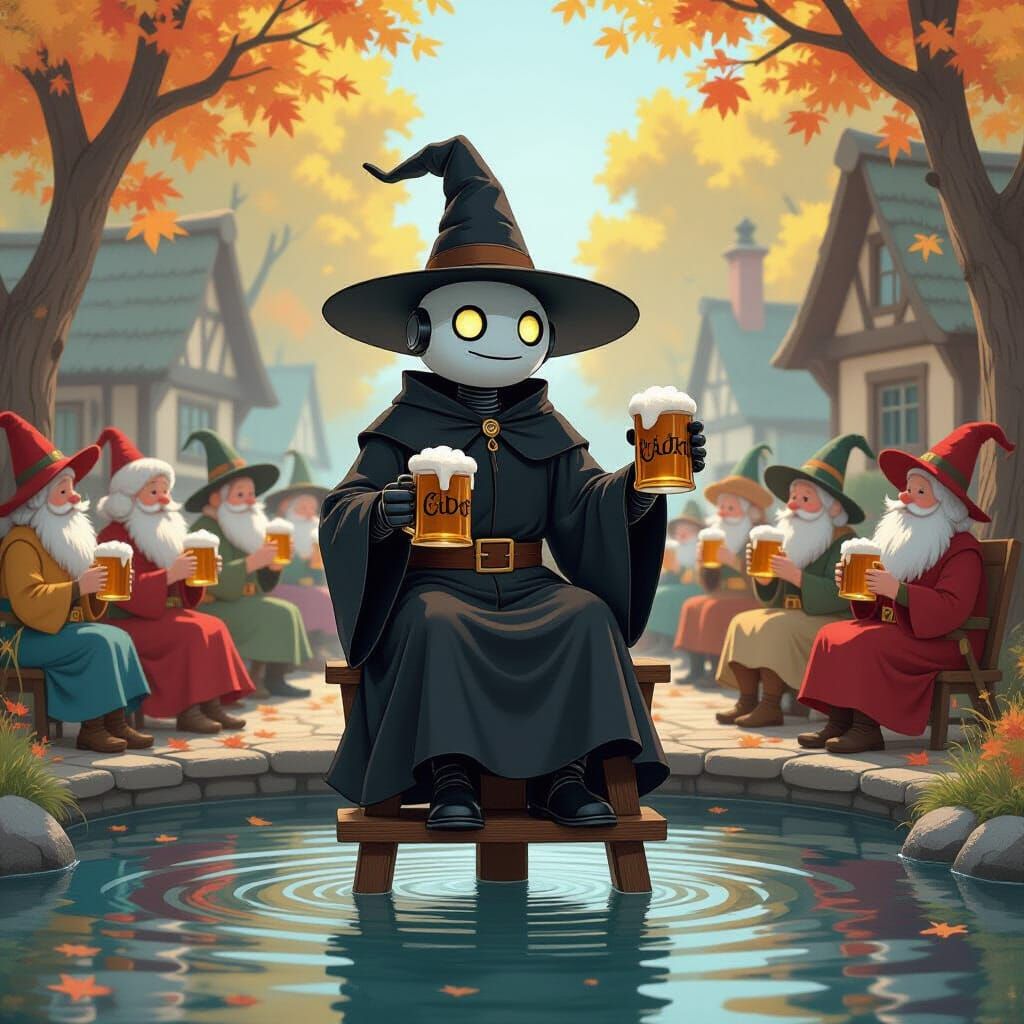 Robot Witch on Ducking Stool, Cider Fest