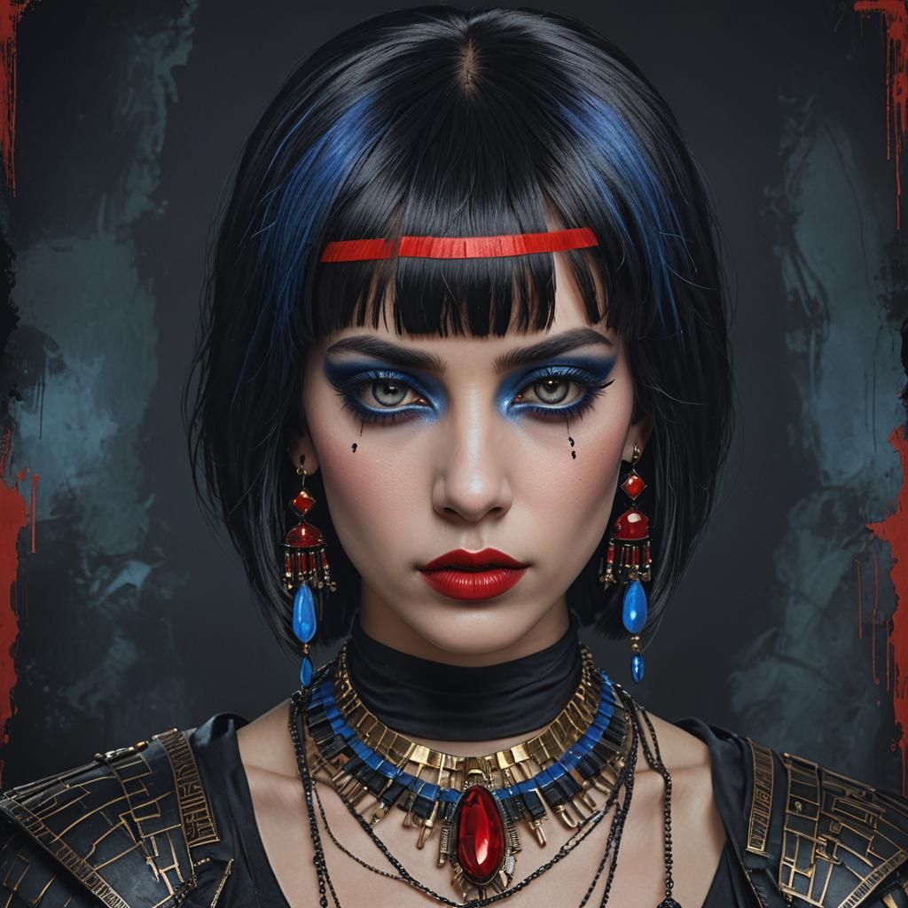 Goth Woman Portrait with Cleopatra Bob in 8K