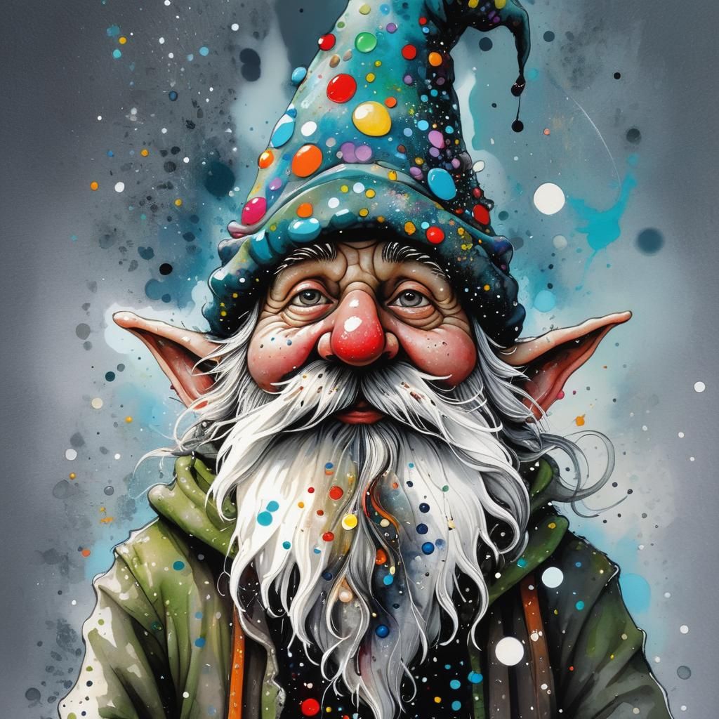 Gnome with Hat in Pointillist Contemporary Art