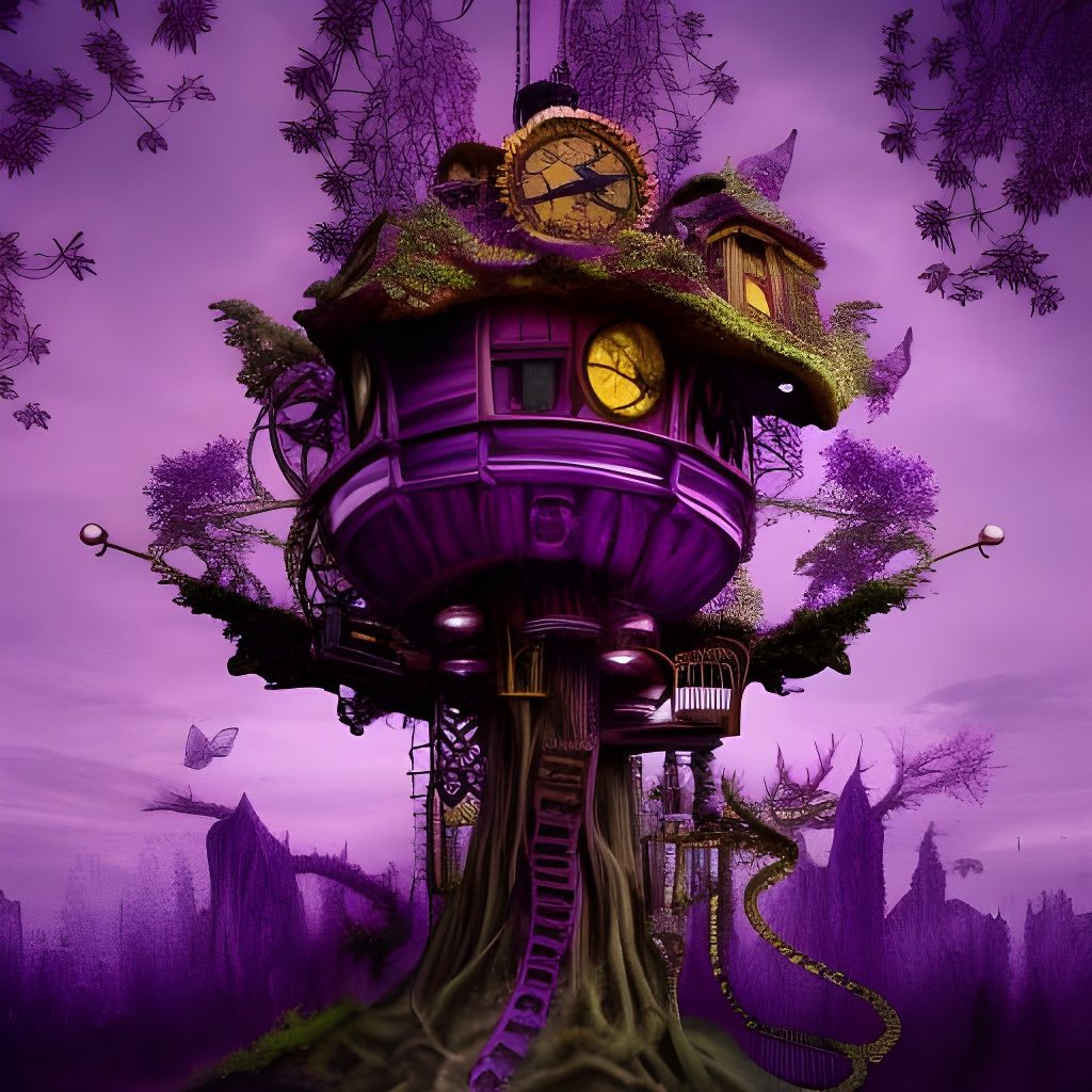 Steampunk Purple Treehouse in Purple Tree