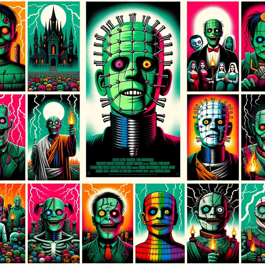 Rainbow Frankenstein Collage of Classic Horror