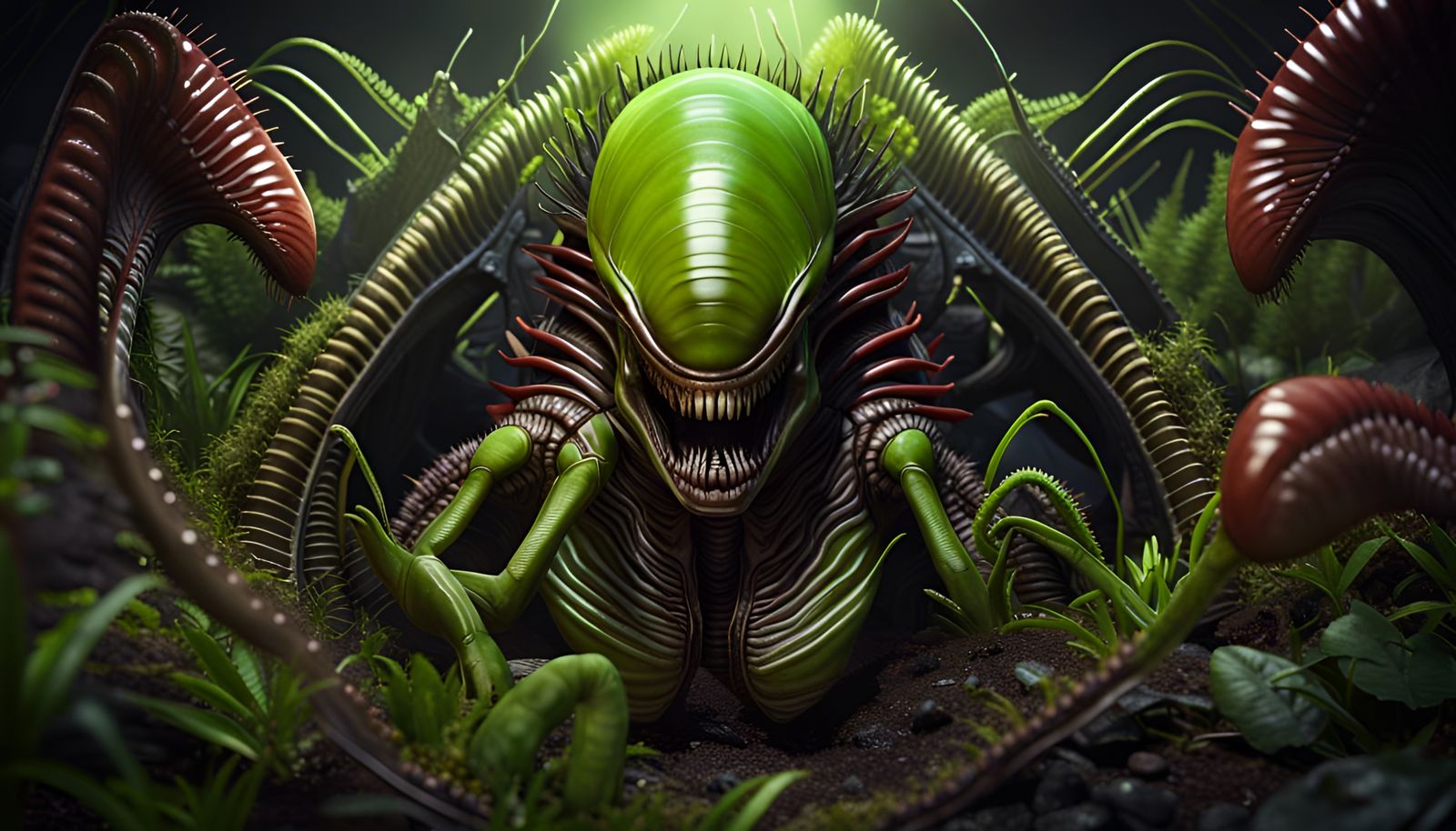 Xenomorph Venus Flytrap Hybrid in 3D Cinematic Style