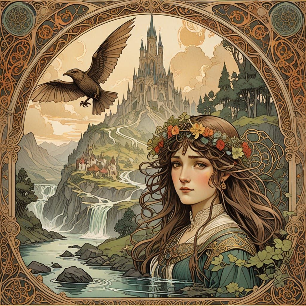 The Lord of the Rings Art Nouveau Illustration in Tarot Card...