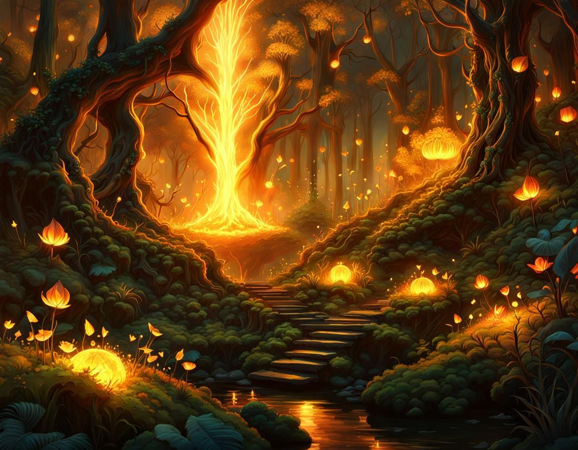 Magical Fire in Pandora Forest: Fantasycore Art