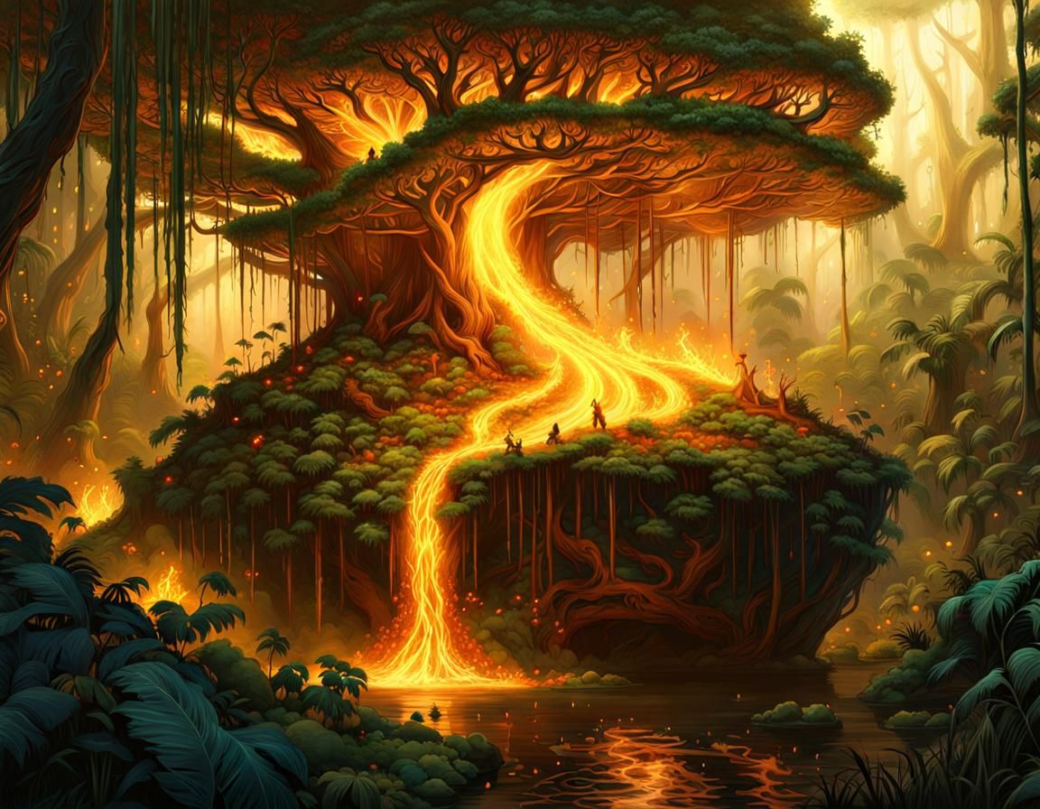 Golden Fire in Pandora Forest: Fantasycore Masterpiece