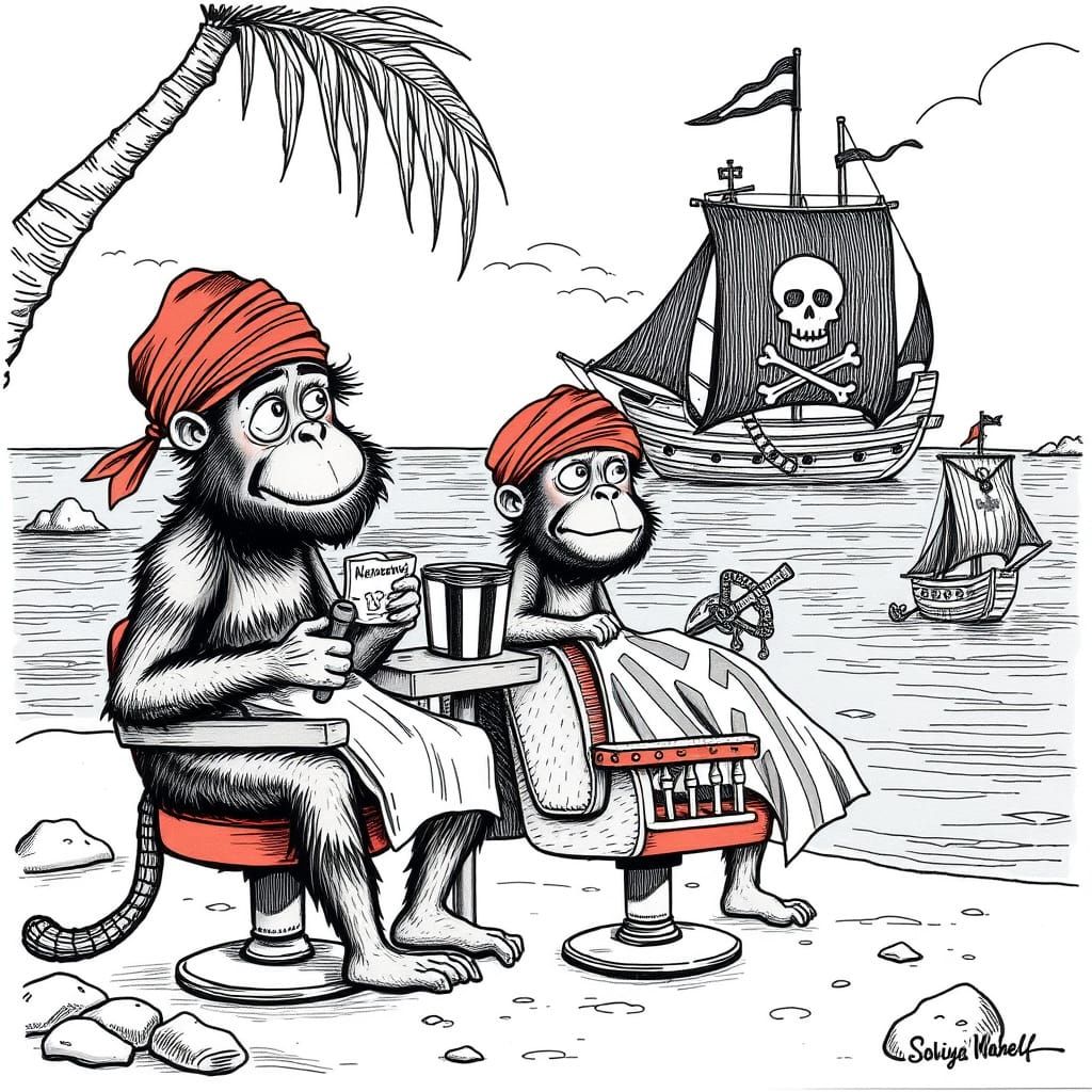 Macaque Apes Run Whimsical Beachside Barber Shop