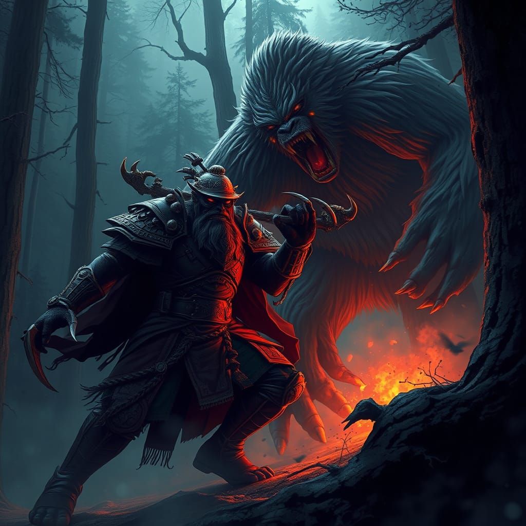 Chinese Kikimosa Battles Big Foot in Dark Fantasy Realm