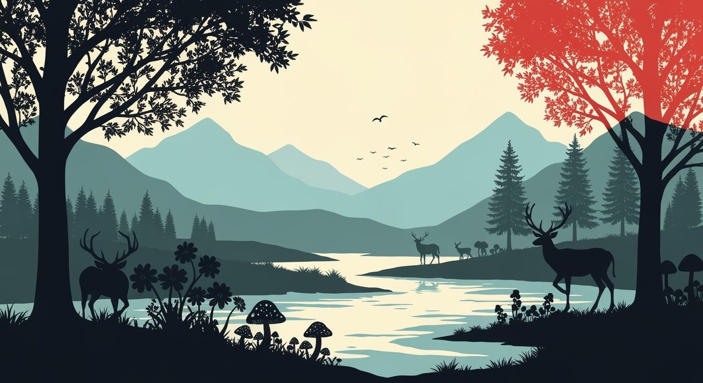 Multilayered Silhouette Splash Art of Nature Scene