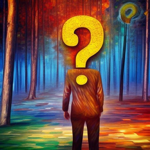 Surreal Question Mark Man in Dystopian Forest