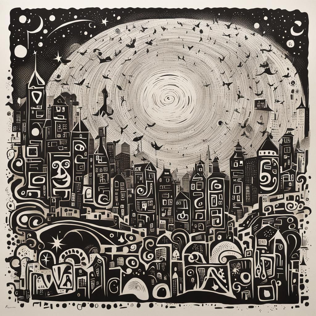 Whimsical Asemic Night: Typographic Symbolic Art