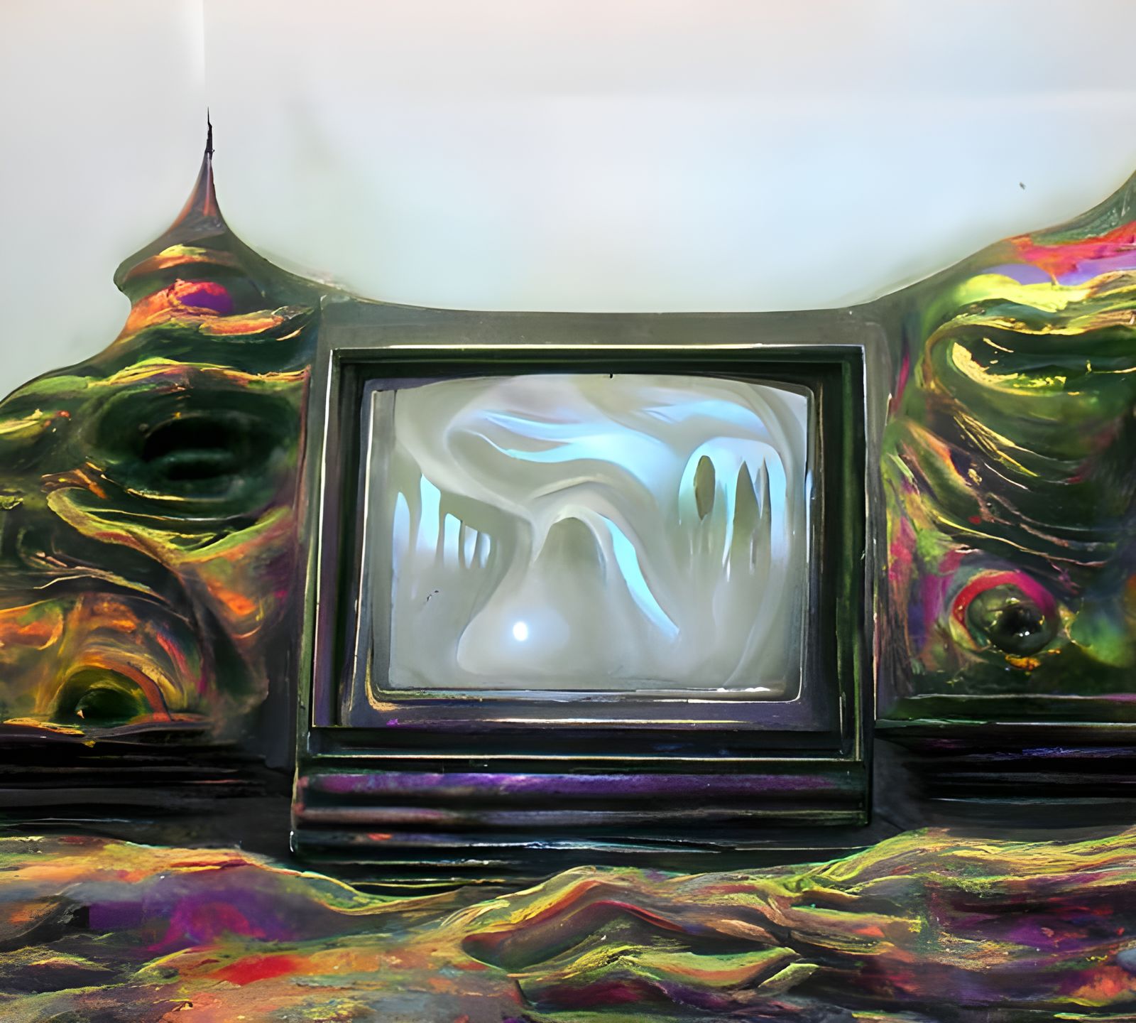 Eerie Deformed Faces on Analog TV in Psychedelic Style
