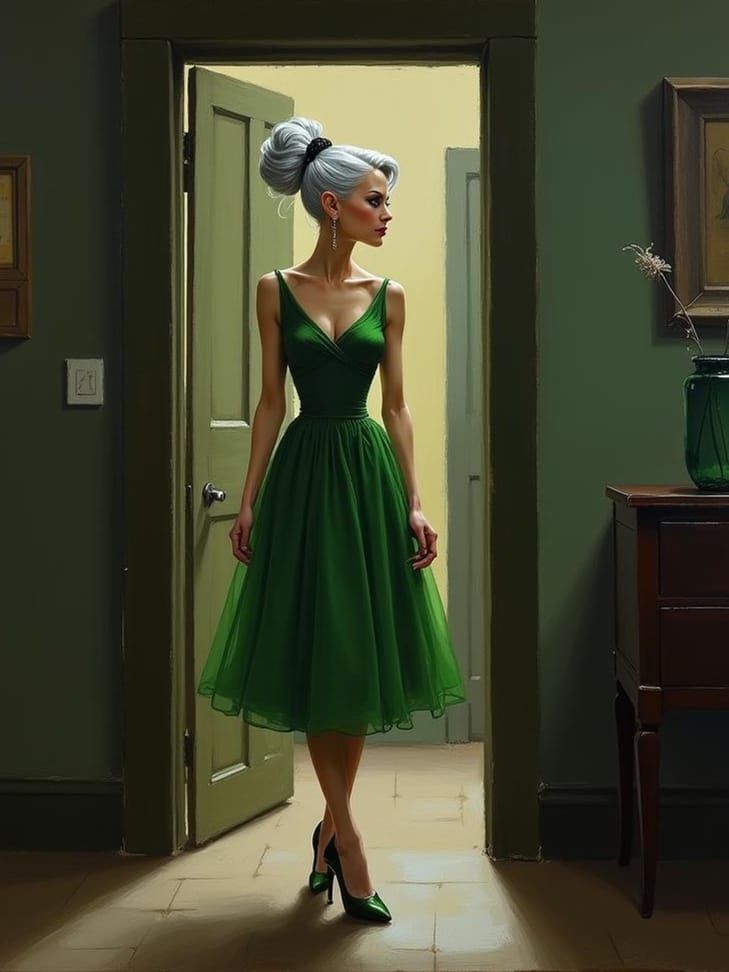 Elegant Elf in Evening Gown: Impressionistic Oil Painting