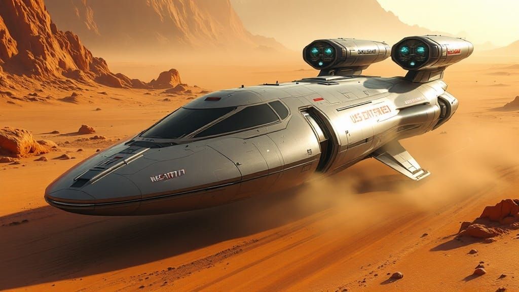 Retro-Futuristic Starfleet Shuttlecraft on Alien Planet