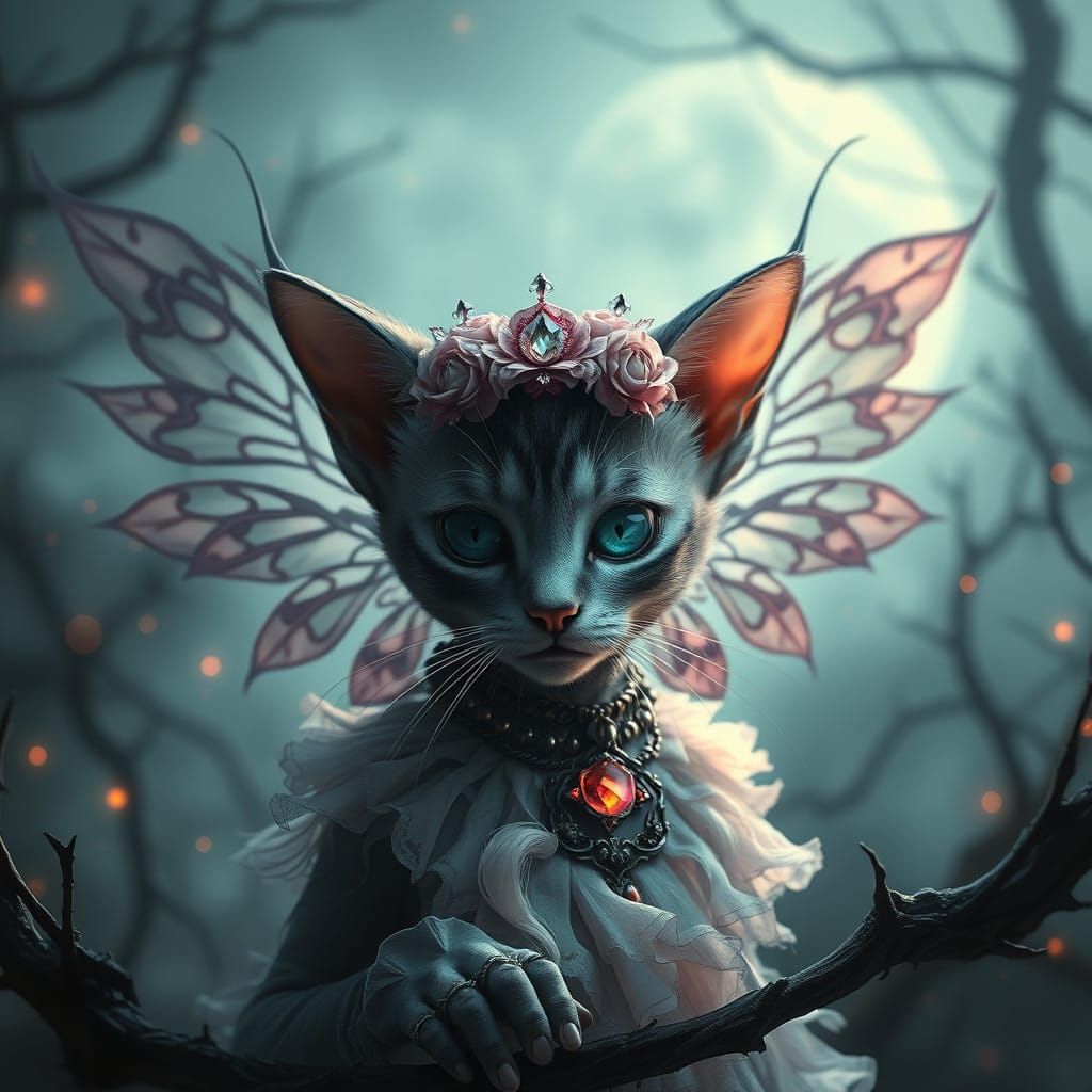 Gothic Fairy Kitty in a Dramatic Digital Landscape