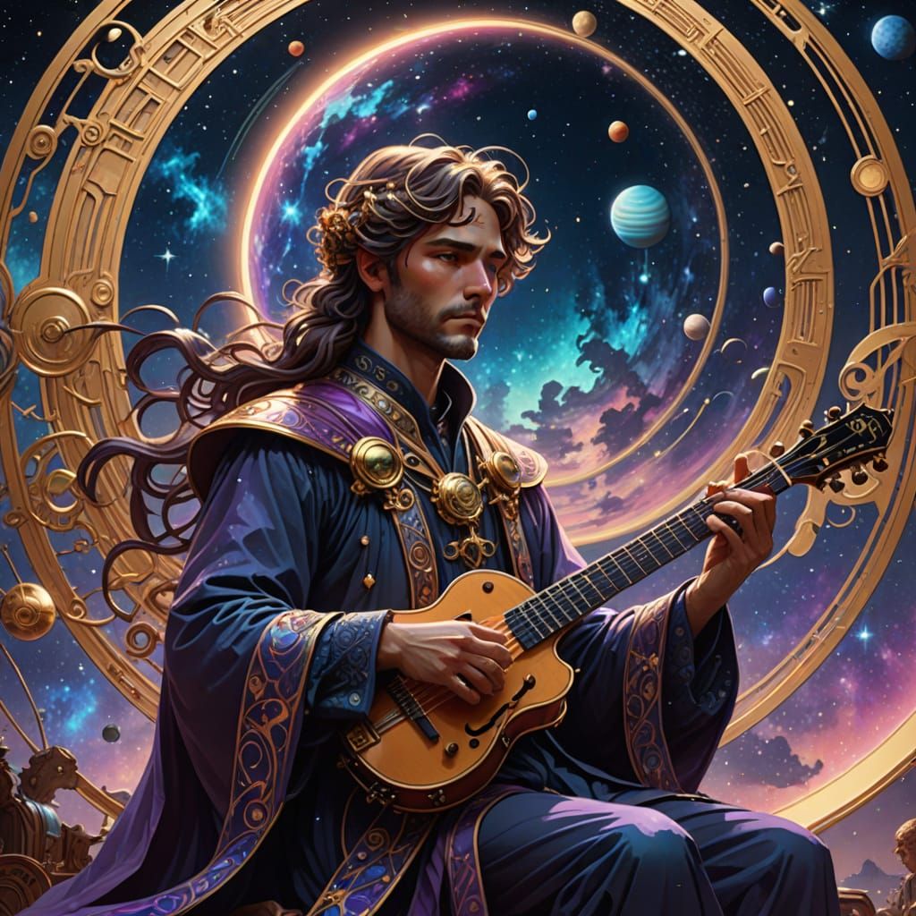 Celestial Musician Conducting Saturn's Symphony in Art Nouve...