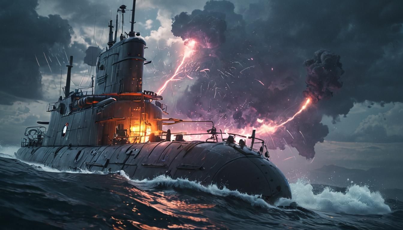 Cyberpunk Submarine Torpedo Launch in Anime Style