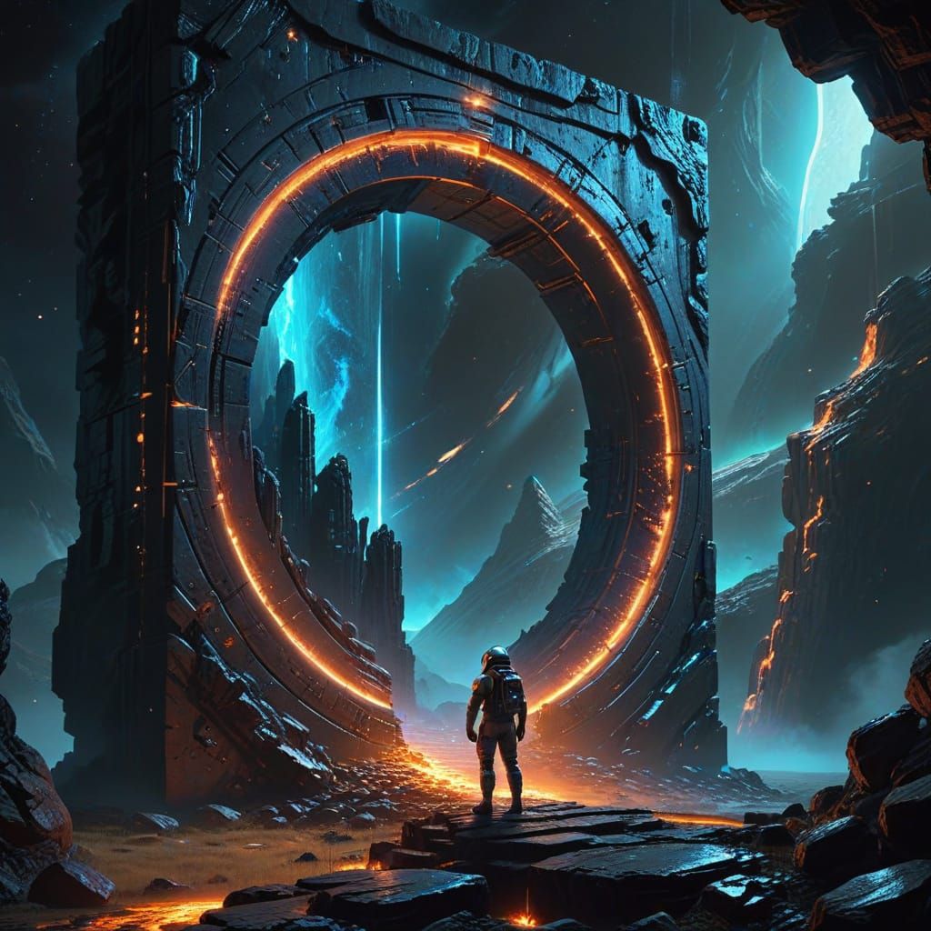 Astronaut at Shimmering Portal, Epic Sci-Fi Art