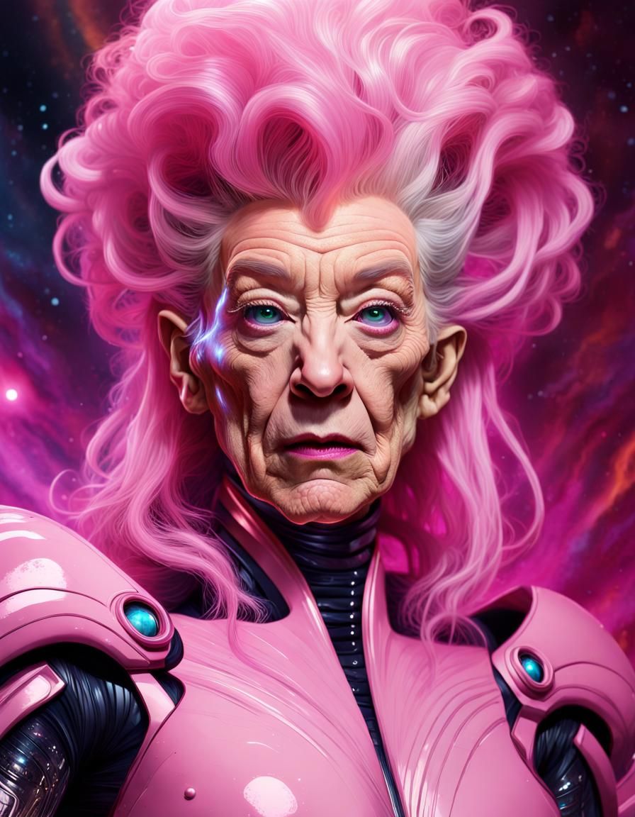 Futuristic Alien Warlord in Pink, Hyperrealistic Concept Art
