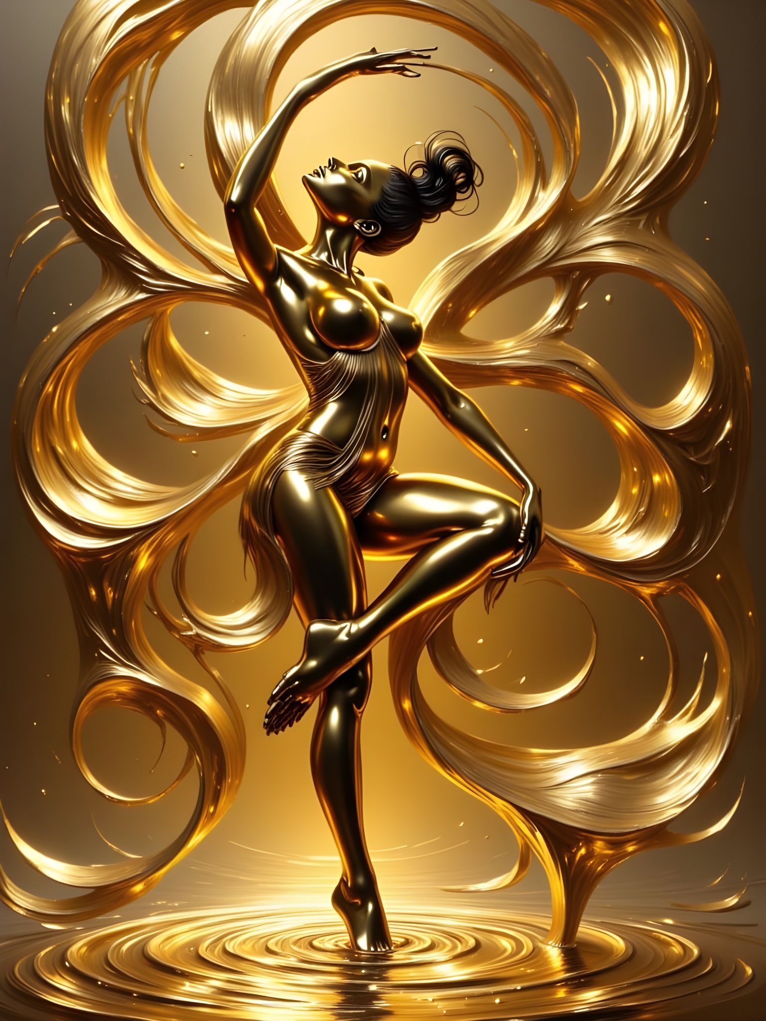 Gold Dancer Blending into Abstract Shapes