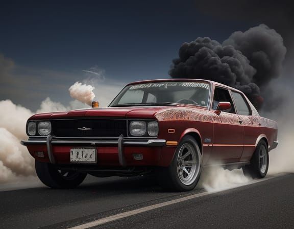 Fiery Car Burnout Creates Smoke Cloud