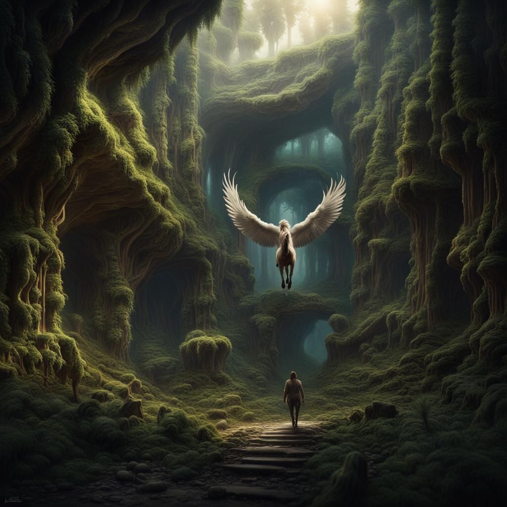 Pegasus in Subterranean Forest: Digital Matte Painting
