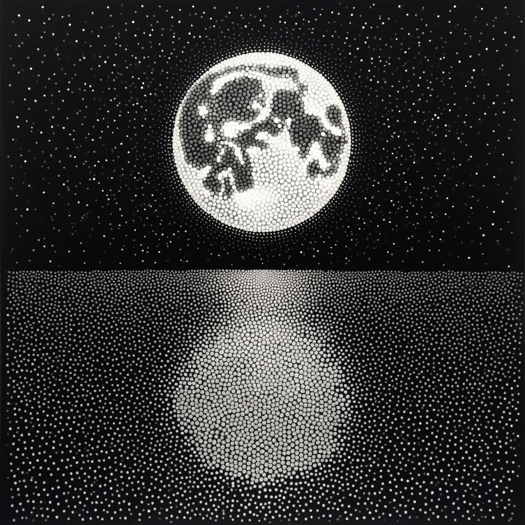 Pointillist Moon Reflection in Abstract Style