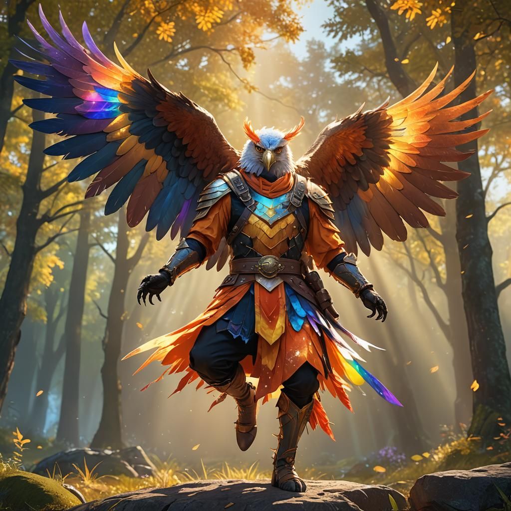 all vibrant orange rainbow sparkle wings on an anthropomorph...