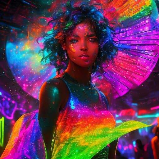 Nightclub Scene with Dancing People in Neon Art Style