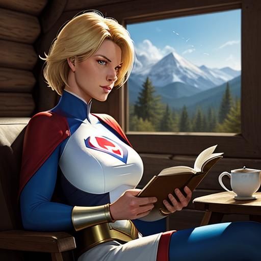 PowerGirl's Mountain Cabin Vacation: Hyperrealistic Splash A...
