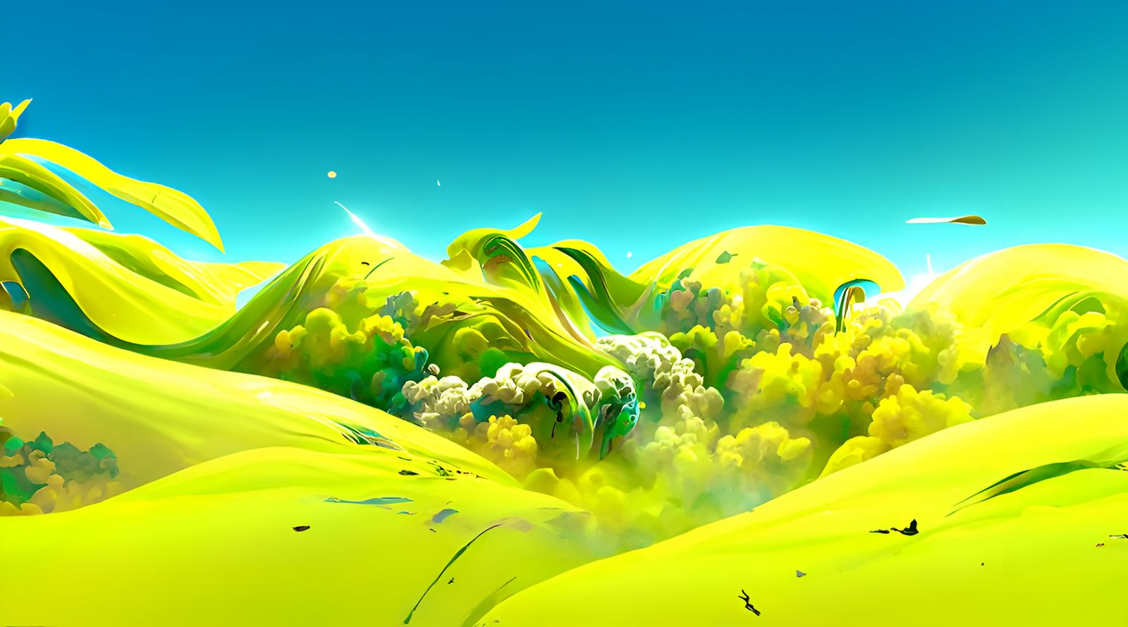 Surreal Landscape with Red Stars, Digital Artwork