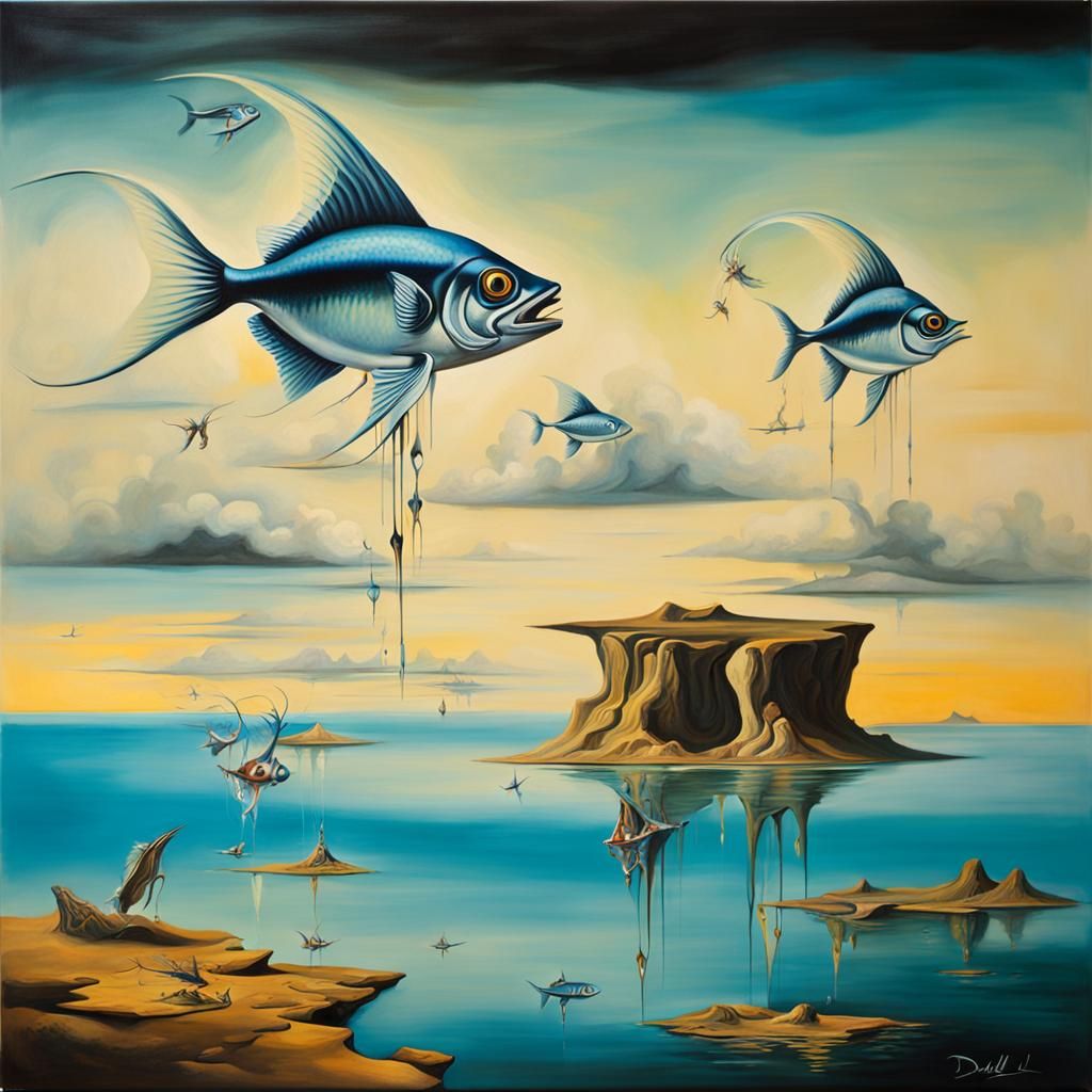 Flying Fish and Floating Islands in Surreal Style