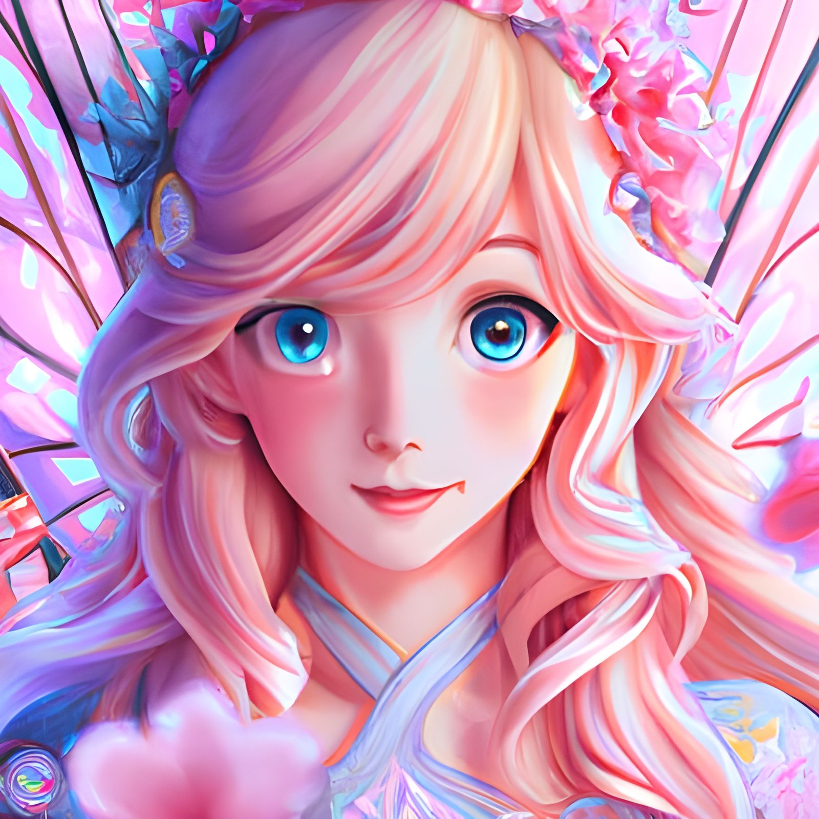 Anime Fairy in Pink Dress Digital Portrait
