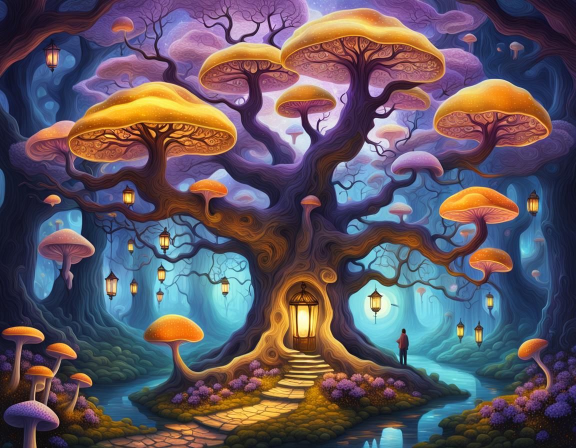 Surreal Dreamscape: World Within Glowing Trees
