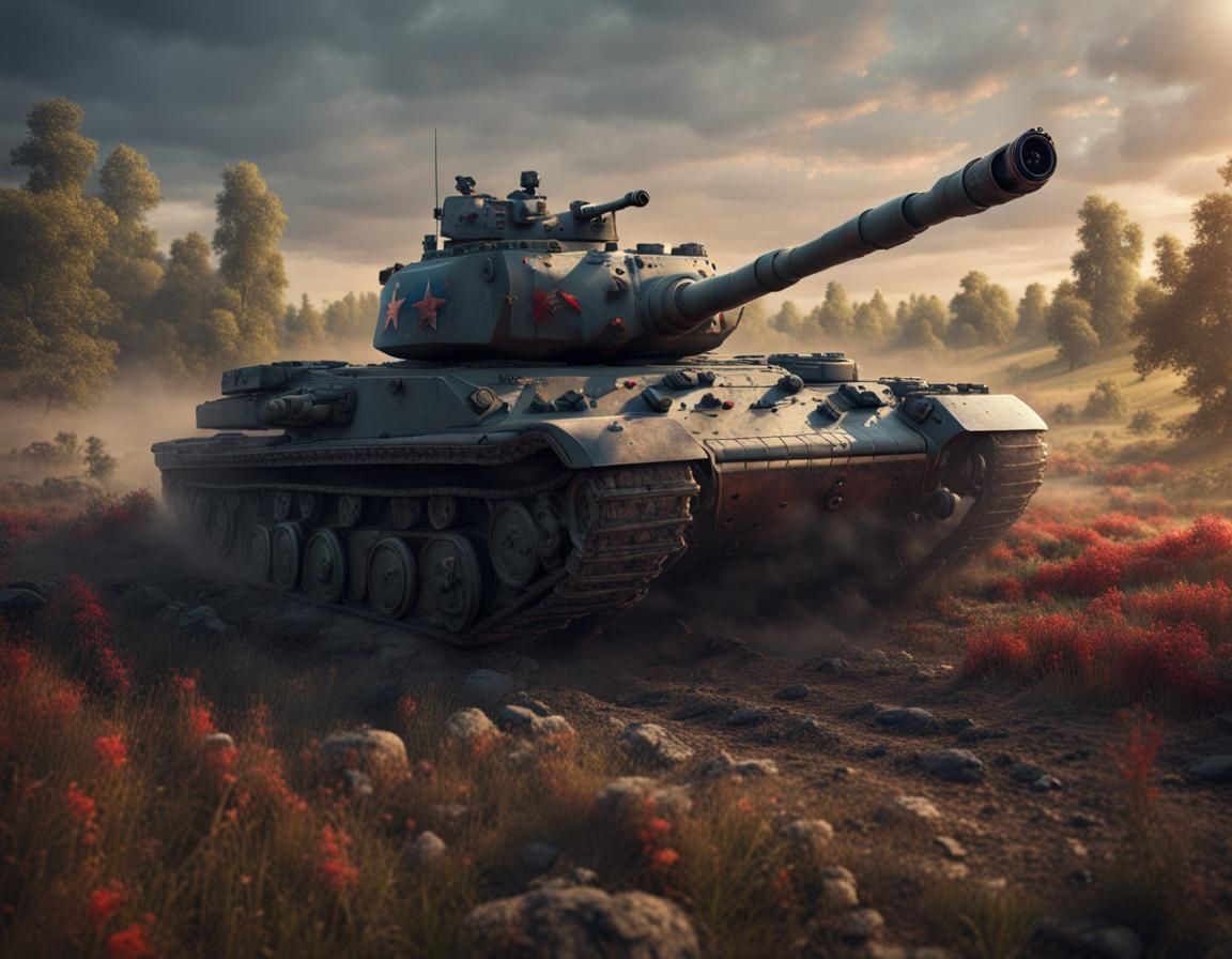 Russian Tank on Stony Road: Fantasy Concept Art