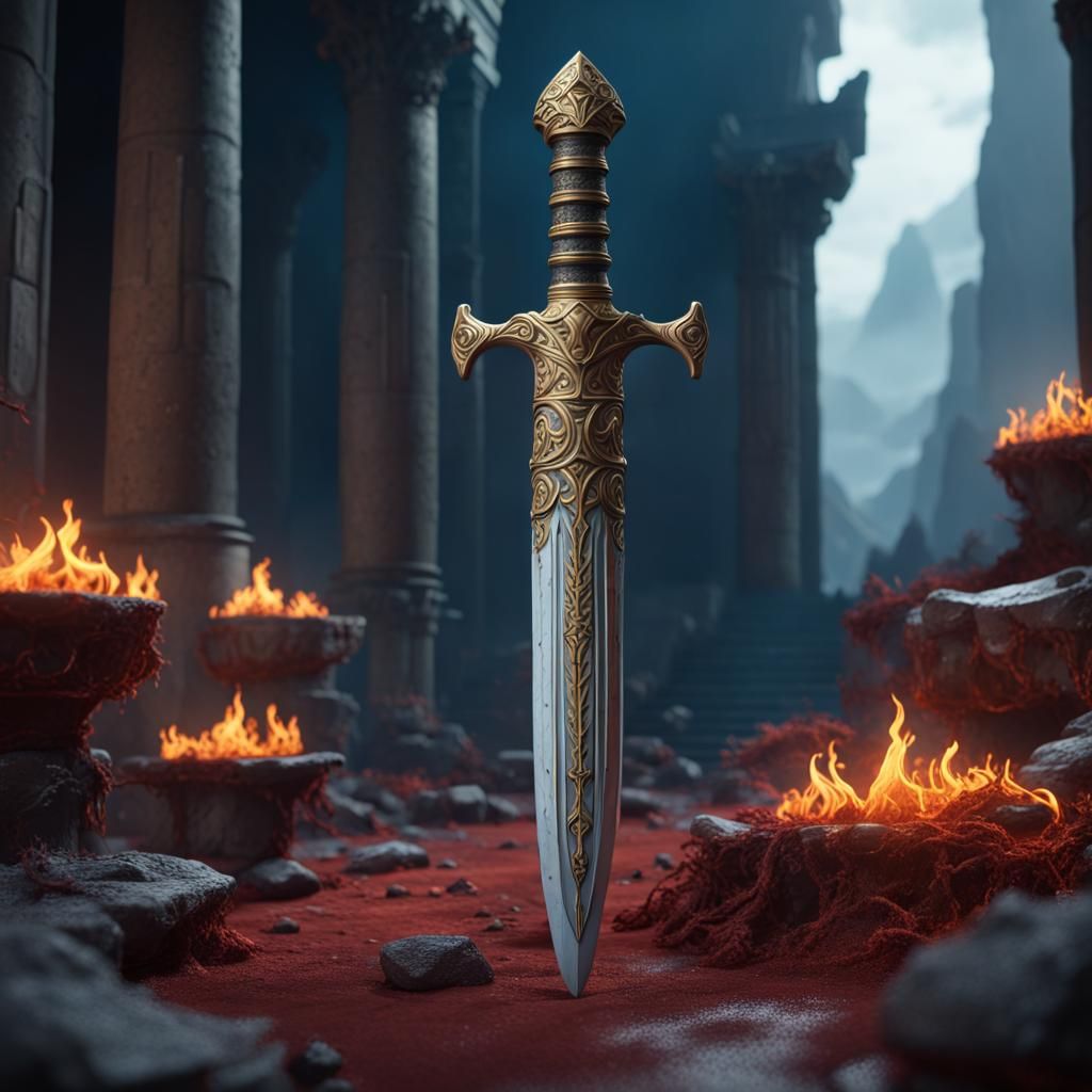 Hades-Themed Ancient Greek Dagger: Detailed Matte Painting