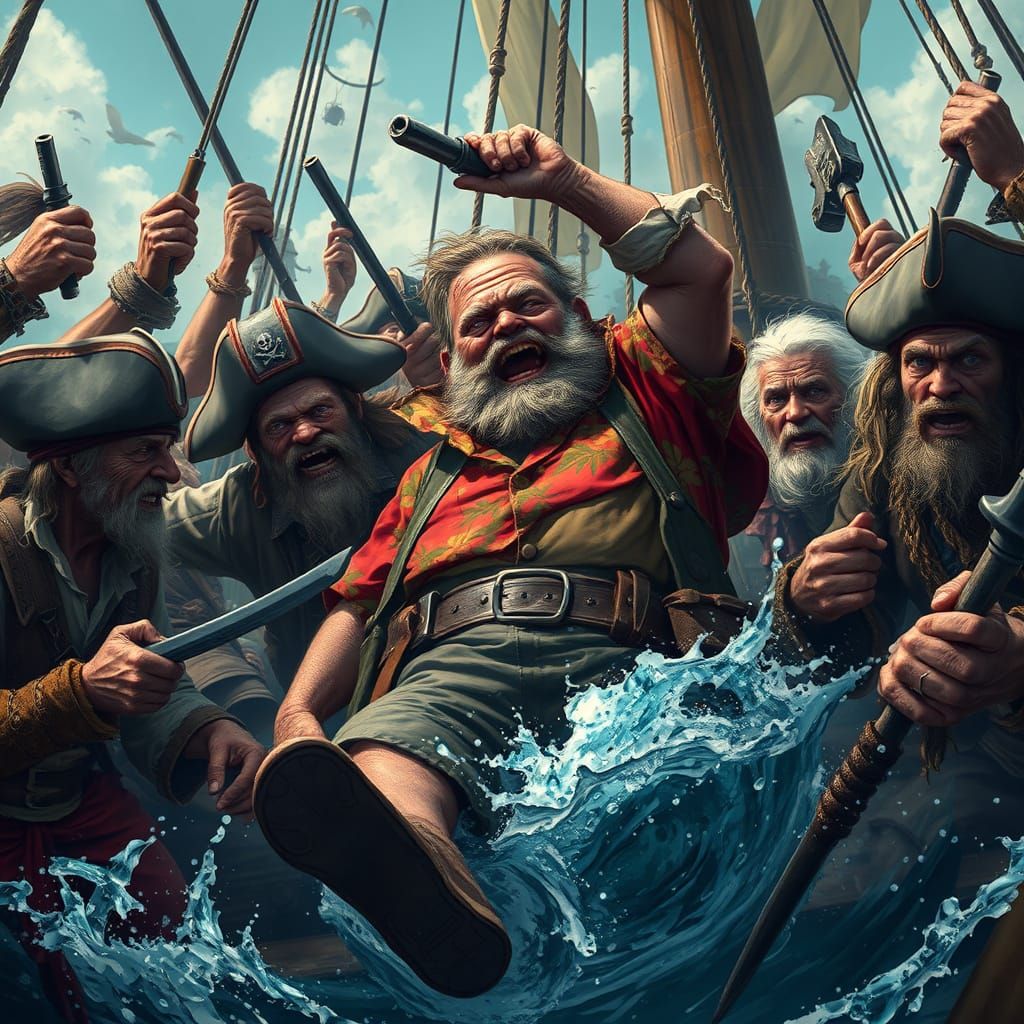 Swashbuckling Mutiny Scene in Vibrant Fantasy Style