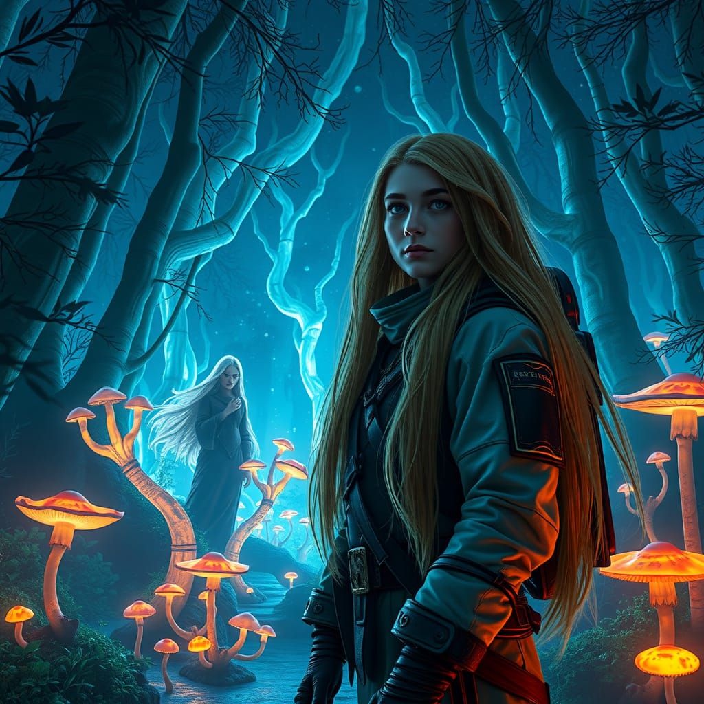 Glowing Forest Encounter in Sci-Fi Fantasy Style